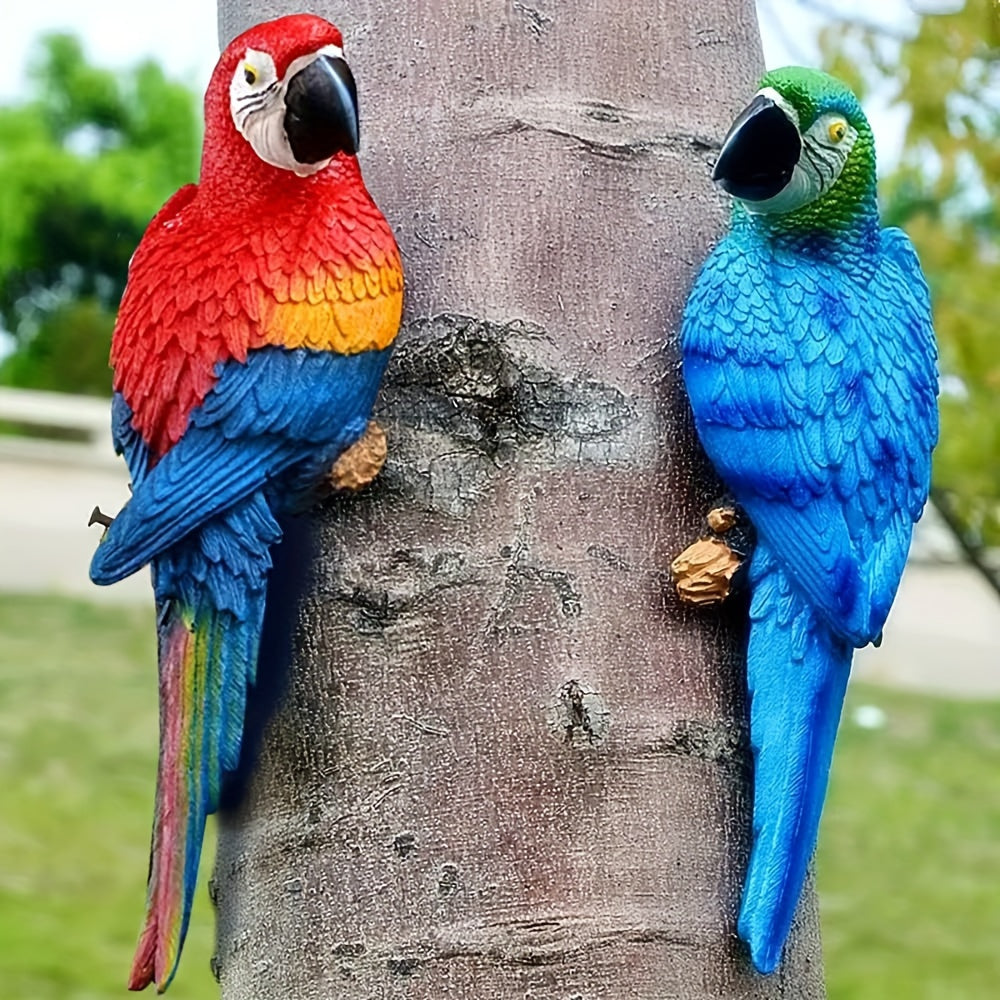 Vibrant Resin Parrot Wall Sculpture - Colorful Outdoor Garden and Home Decor, Realistic Bird Statue for Yard, Lawn, or Tree Branch, Weather-Resistant Art Piece