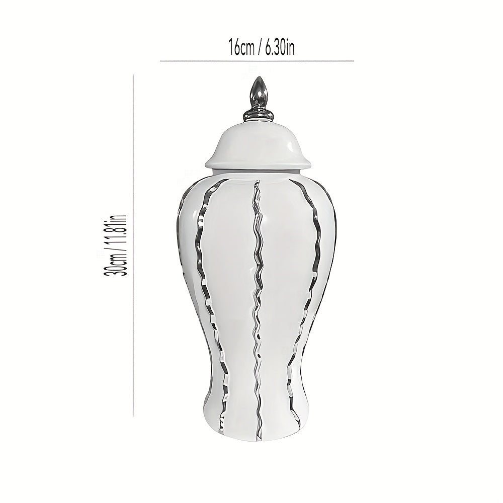 Luxurious Silvery Ceramic Ginger Jar - Modern Decorative Vase