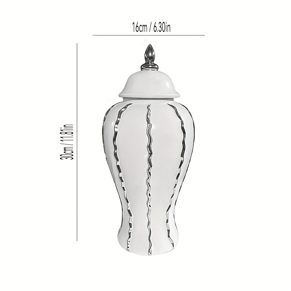 Luxurious Silvery Ceramic Ginger Jar - Modern Decorative Vase