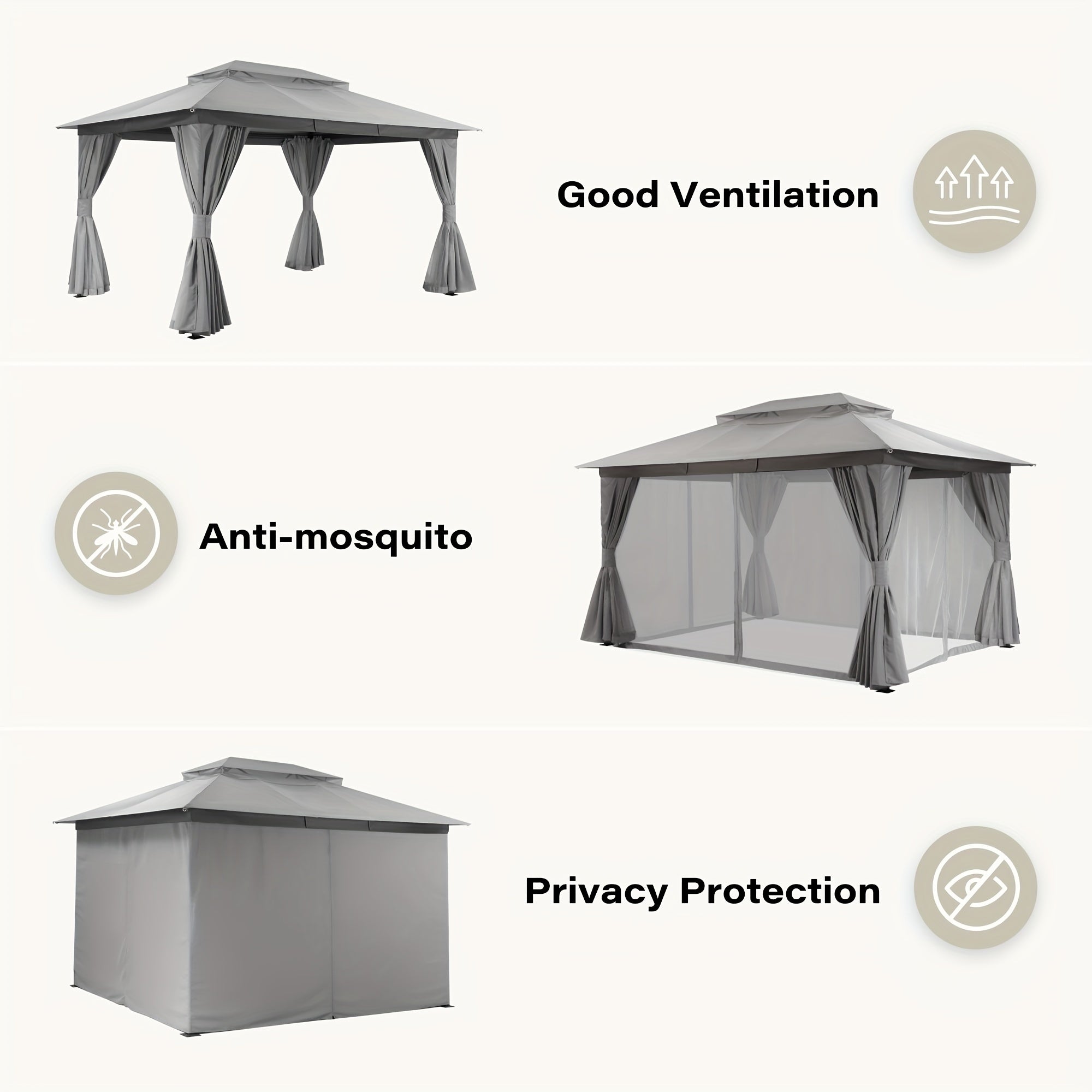Outdoor Patio Gazebo With Expansion Bolts, Double Roof