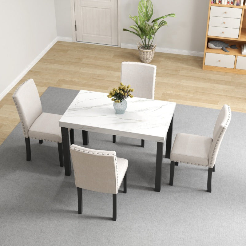 5pcs Dining Set Imitation Marble Tabletop Restaurant Combo Space Saving