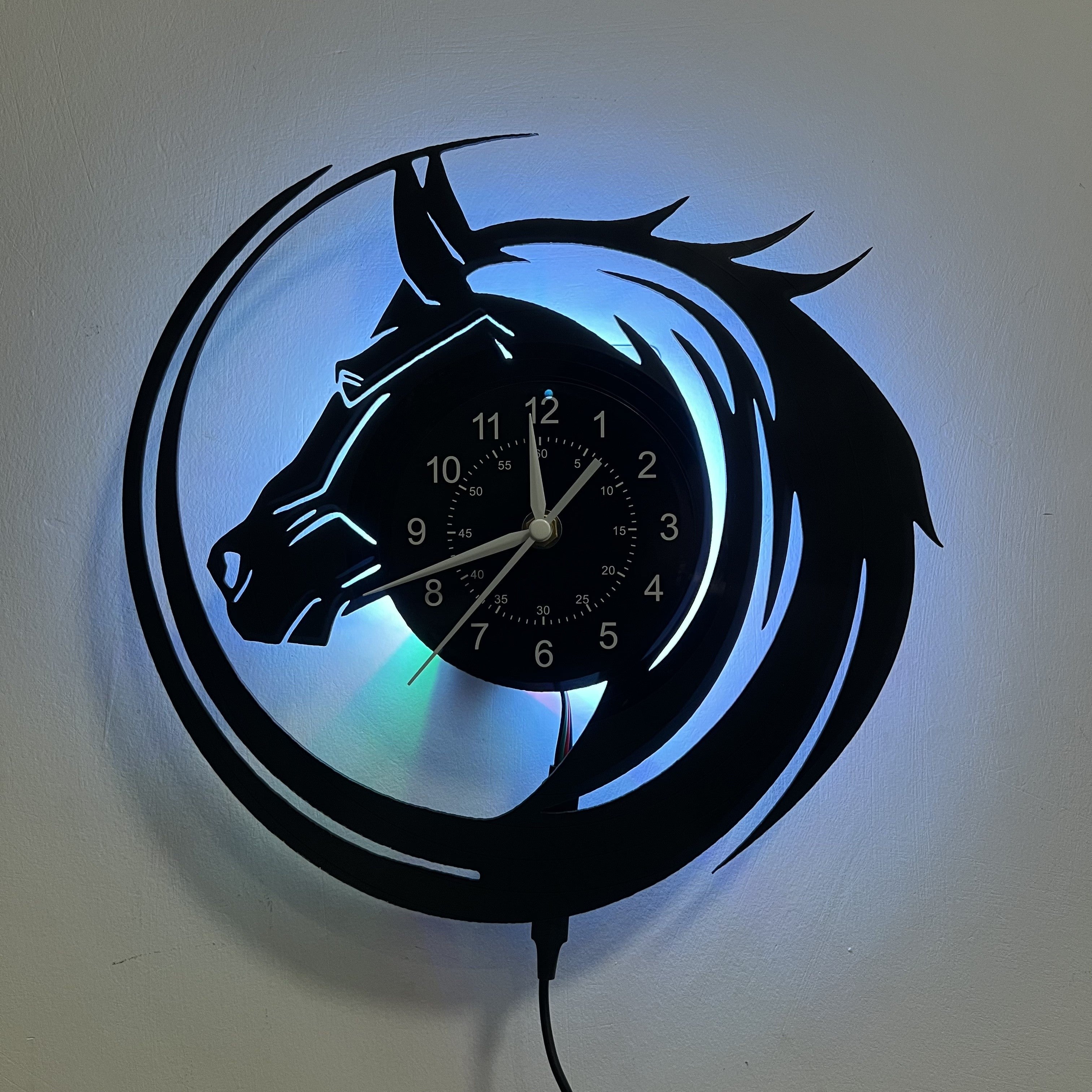 Horse LED Vinyl Wall Clock - Luminous Wall Clock For Horse Lovers - Unique Design - Battery Operated - Perfect for Living Room, Bedroom, Kitchen