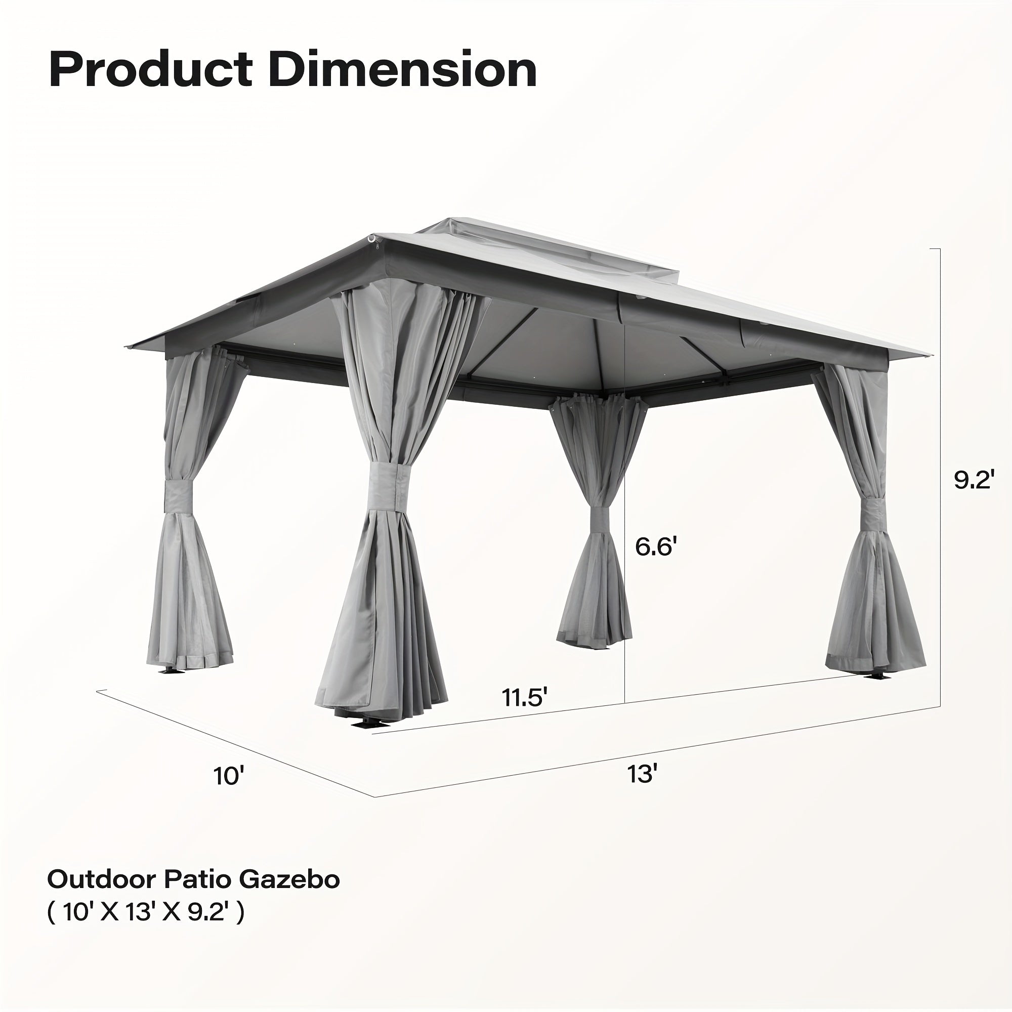 Outdoor Patio Gazebo With Expansion Bolts, Double Roof