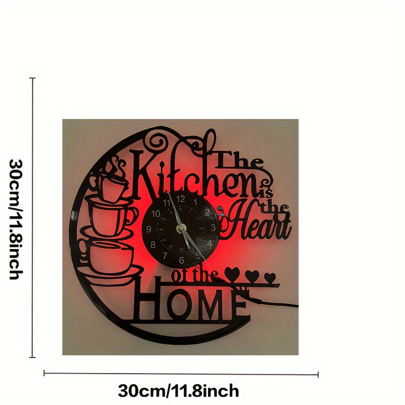 Vinyl Wall Clock - LED Glow-in-the-dark With Seven Colors, Home Kitchen Theme - For Home Decor, Bar Decor, Store Decor - Art Pieces