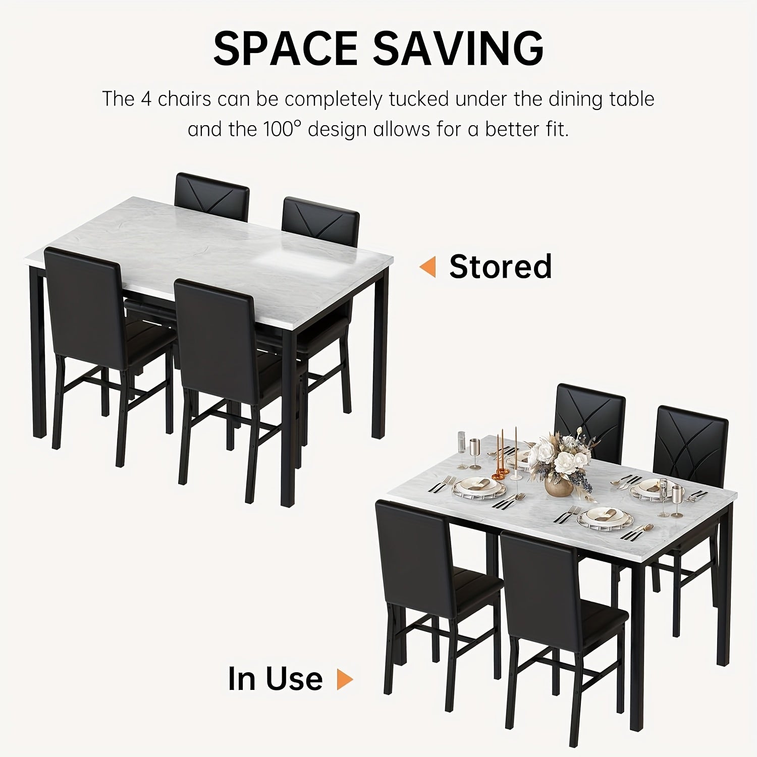 5pcs Faux Marble Tabletop Dining Table Set