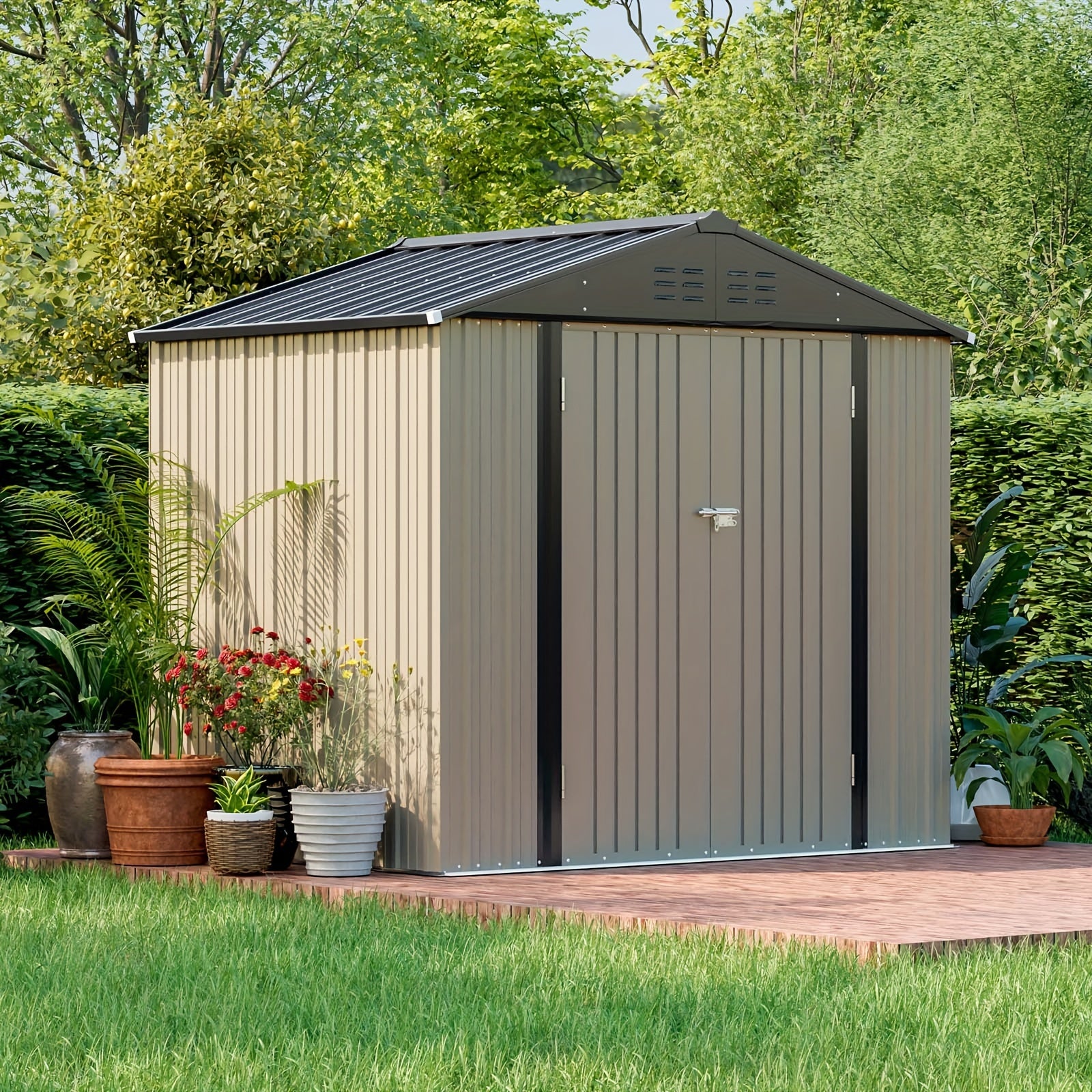 Metal Storage Shed, 8x6 FT, Outdoor Shed With Doors & Air Vents, Utility And Tool Storage Shed For Backyard Garden Patio