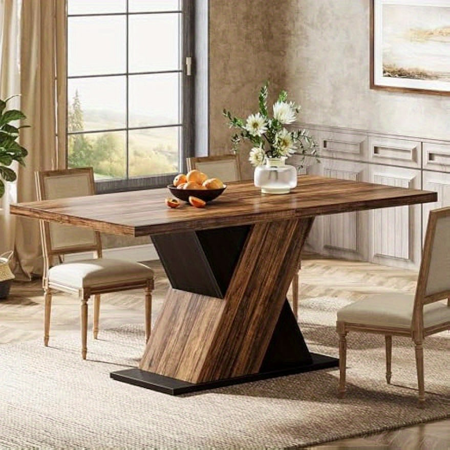 55-Inch Rectangle Wood Dining Table - Farmhouse Dining Table for 4-6 People - Dinner Table for Dining Room