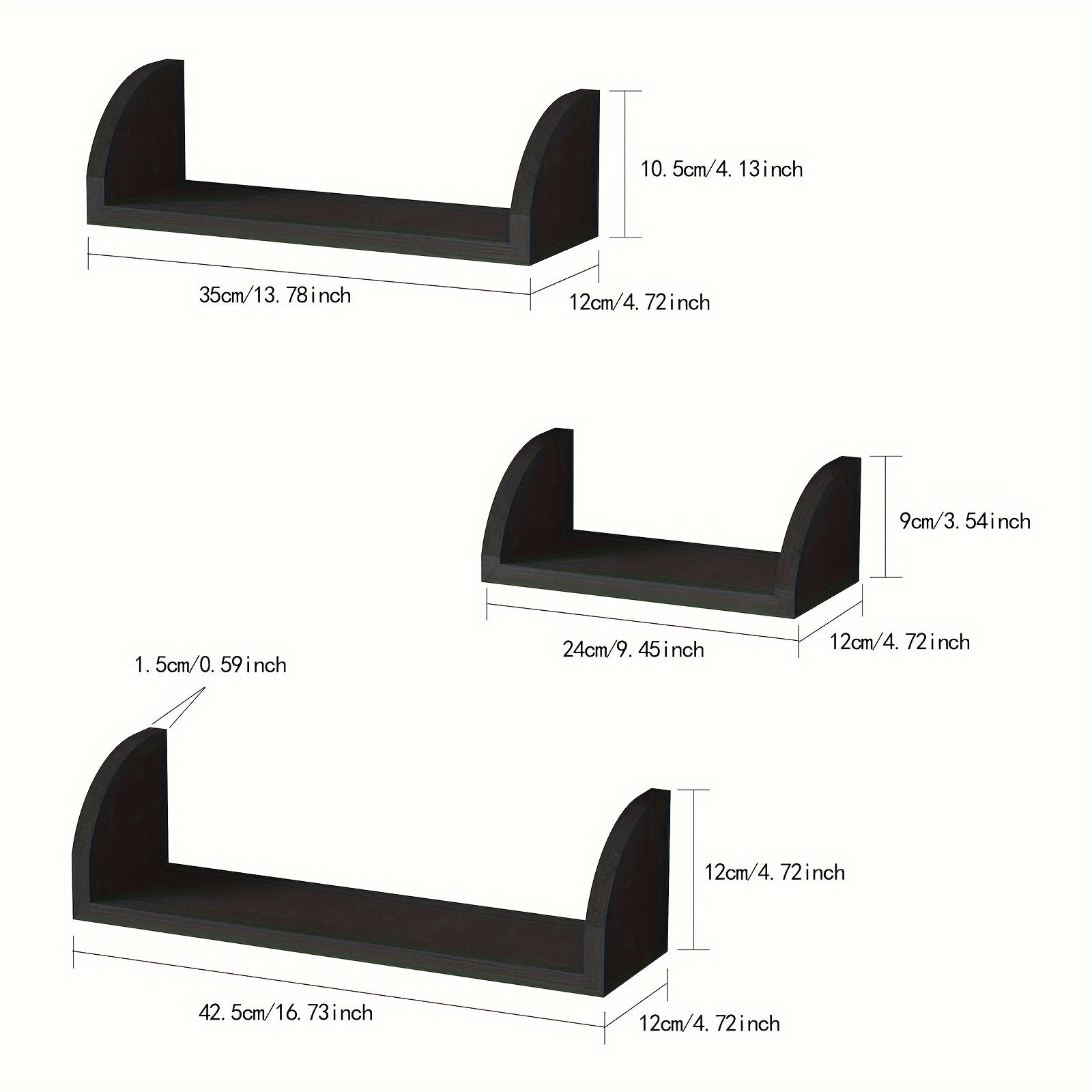 Floating Shelves Wall Mounted, Solid Wood Shelves Wall Bookshelves Set Of 3 - Black