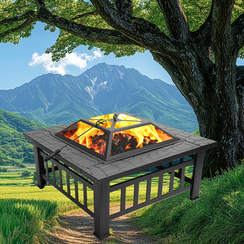 38in Round Wrought Iron with Grill Pan Wood Burning Fire Pit