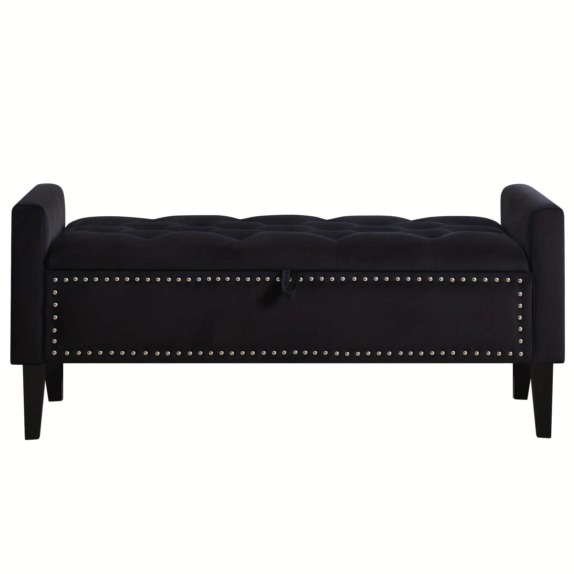 47" Velvet Storage Bench, Upholstered Bed Bench With Storage, End Of Bed Ottoman With Wooden Legs