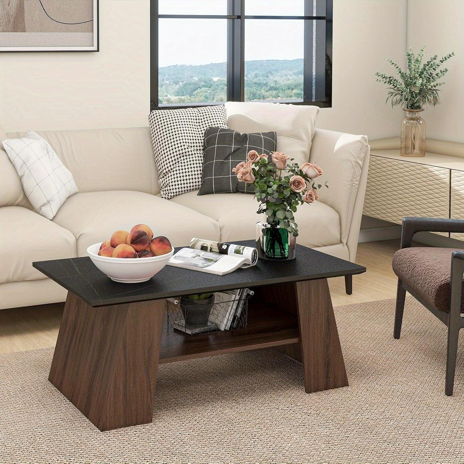 Coffee Table With Storage Shelf, 2-Tier Mid Century Modern Coffee Tables