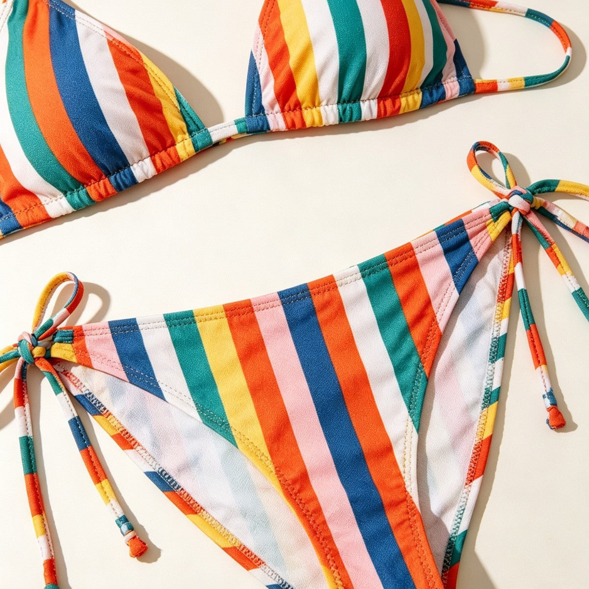 Sexy Colorful Stripe Bikini Swimwear for Women, Two-Piece Swimsuit