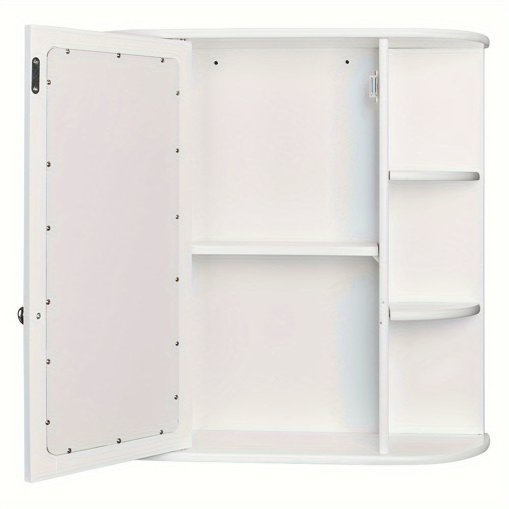 3-tier Single Door Mirror Indoor Hotel Bathroom Wall Mounted Cabinet Shelf White