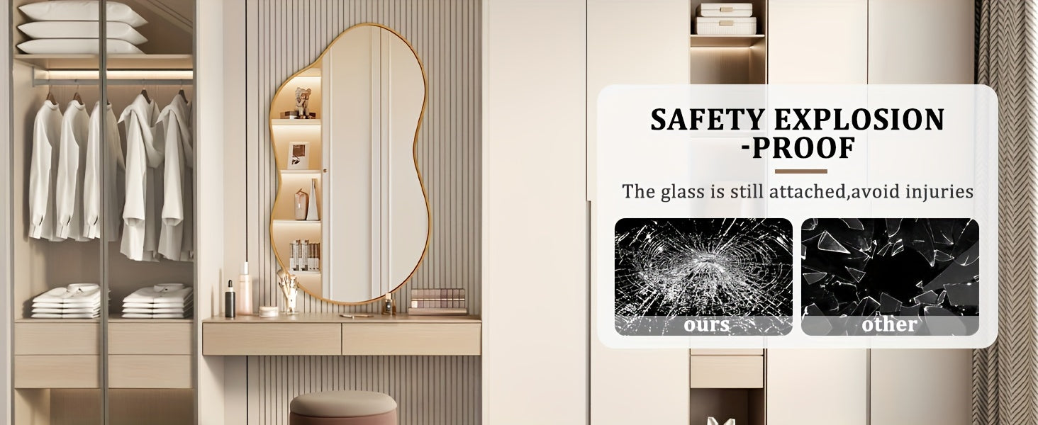 Golden Asymmetrical Mirror - Irregular Wall Mirror Aviation Aluminum Alloy Frame
