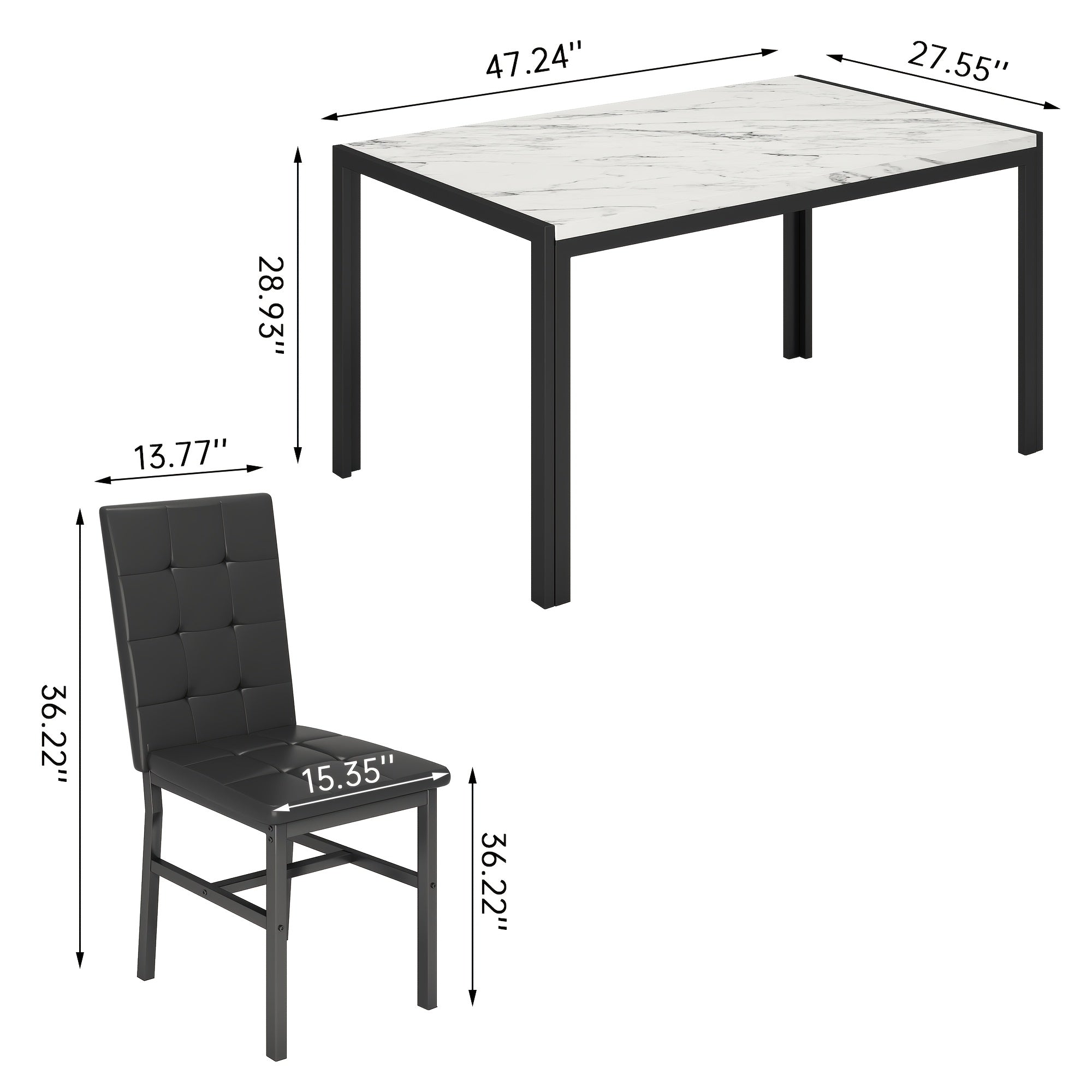 5pcs Faux Marble Tabletop Dining Table Set
