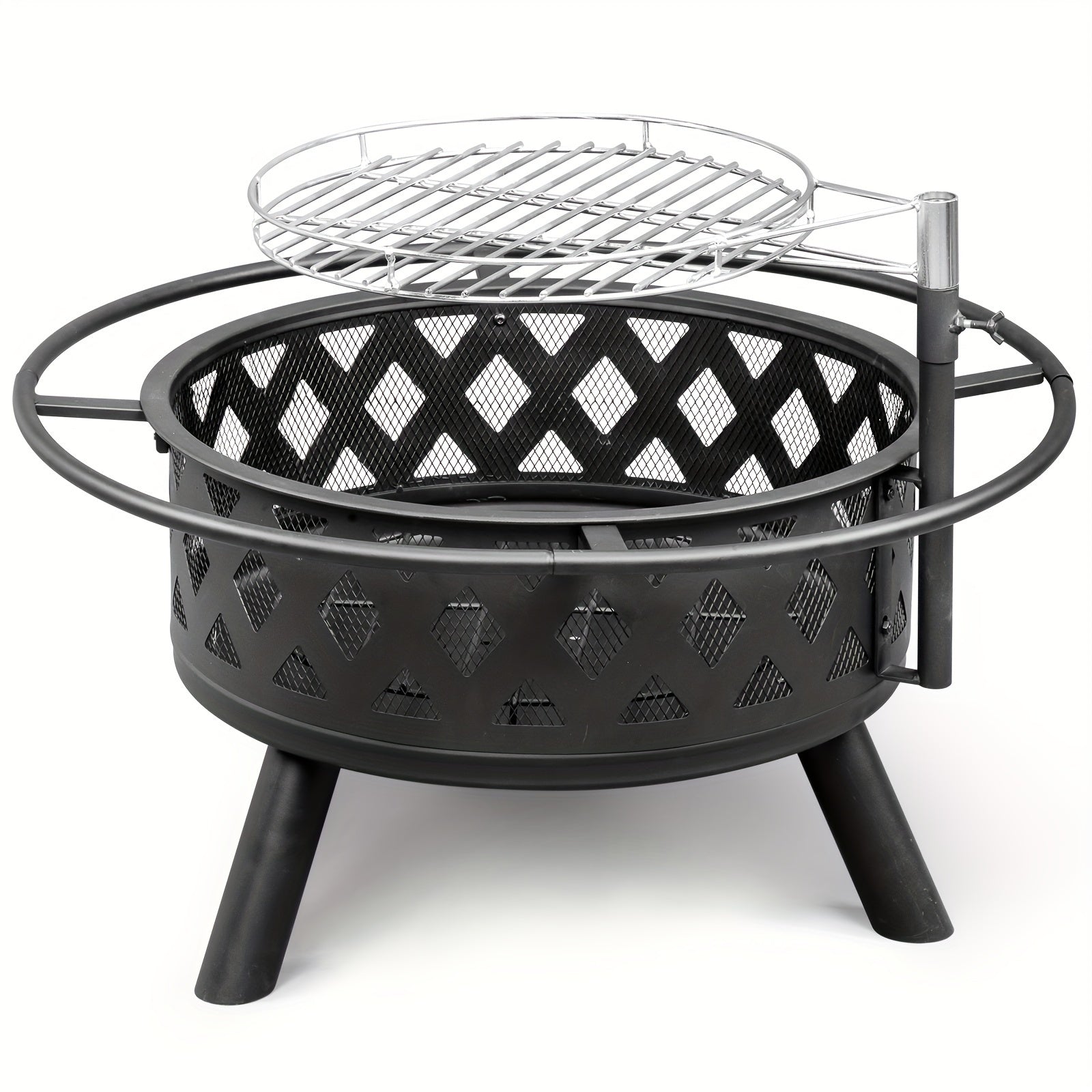 38in Round Wrought Iron with Grill Pan Wood Burning Fire Pit