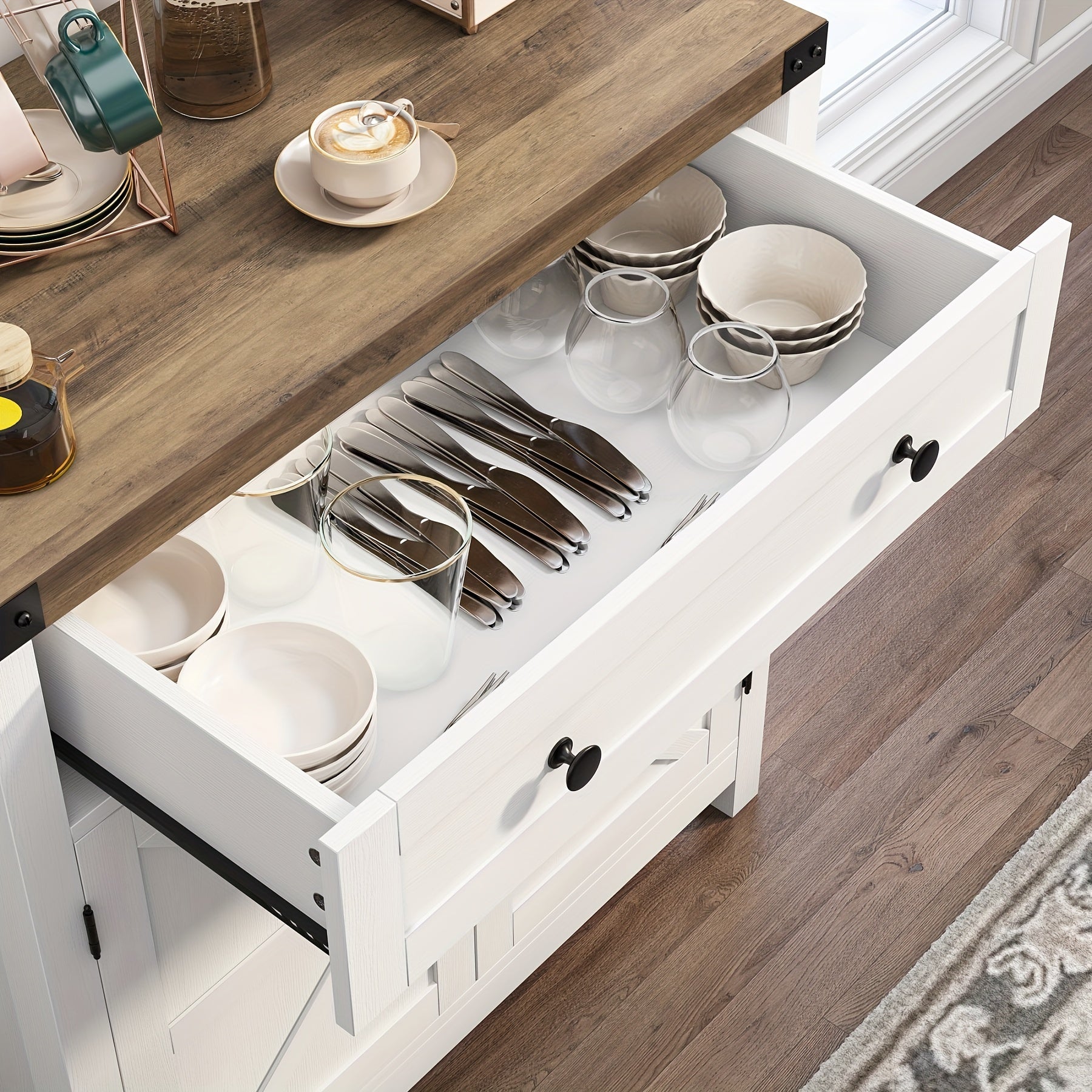 Double-Door Storage Cabinet with Drawer, Modern Farmhouse Buffet Sideboard