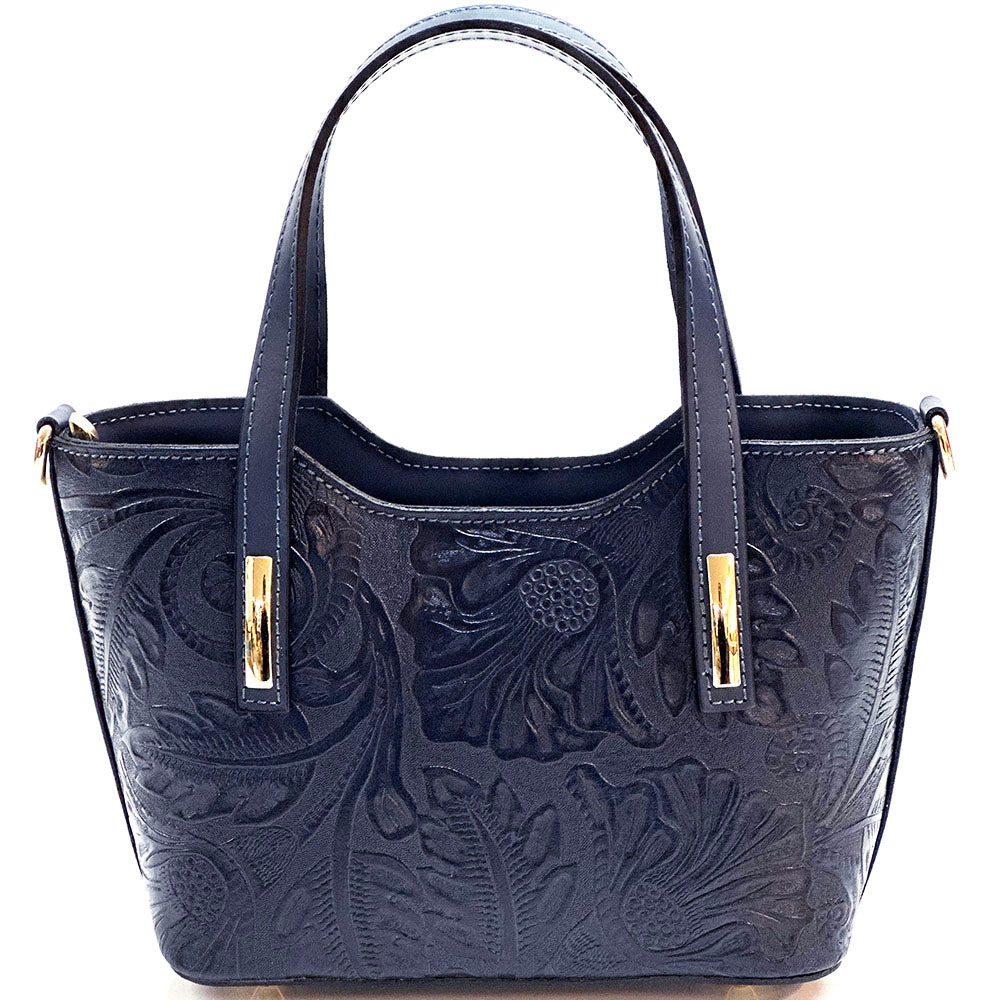 Emily Flora Embossed Leather Handbag - Made In Italy