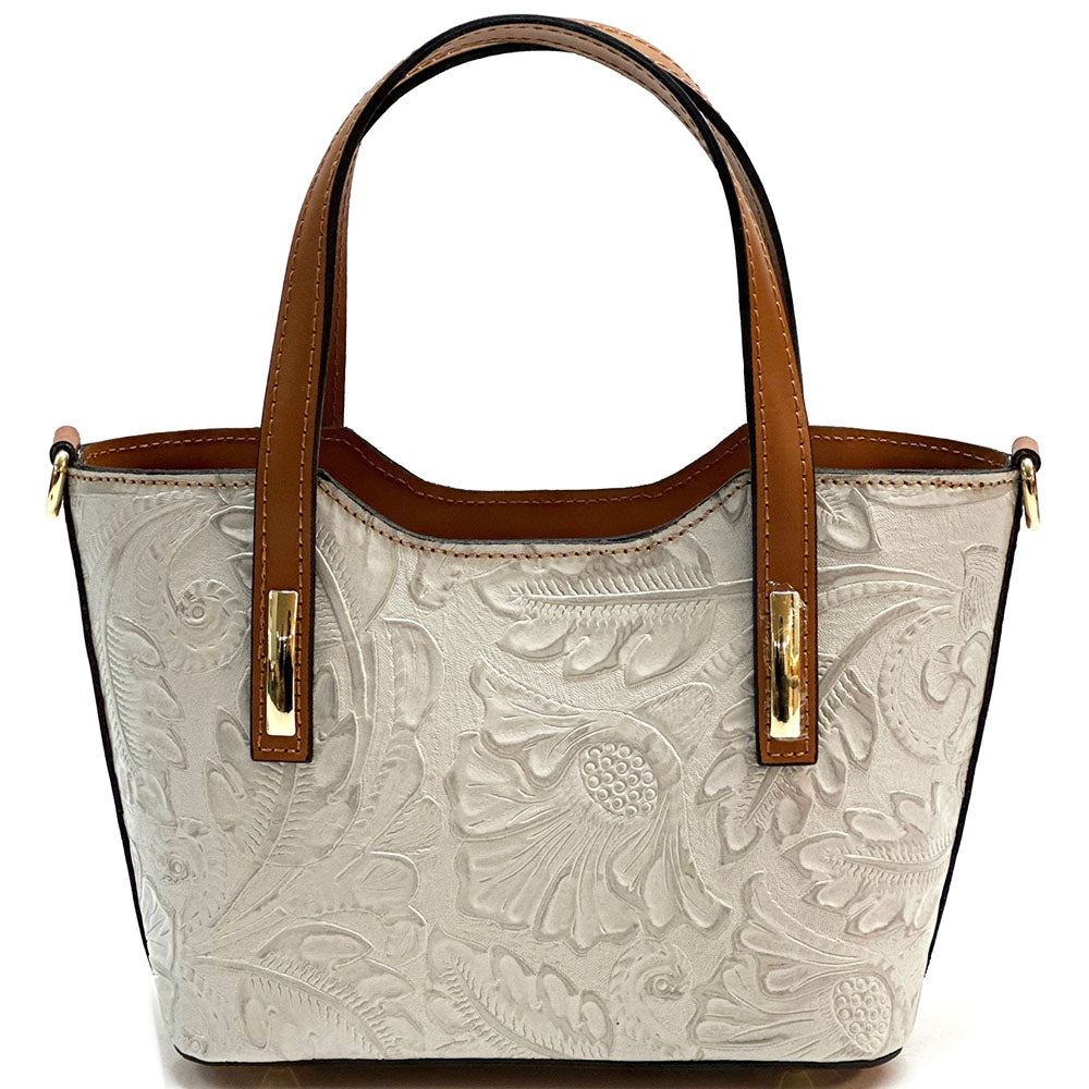 Emily Flora Embossed Leather Handbag - Made In Italy
