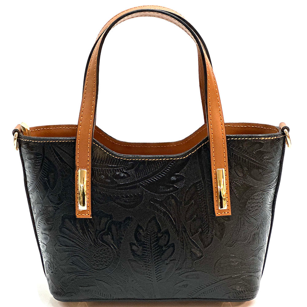 Emily Flora Embossed Leather Handbag - Made In Italy