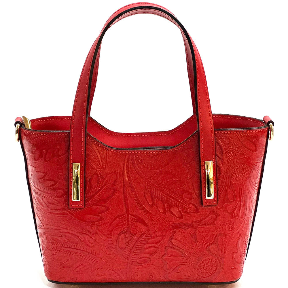 Emily Flora Embossed Leather Handbag - Made In Italy