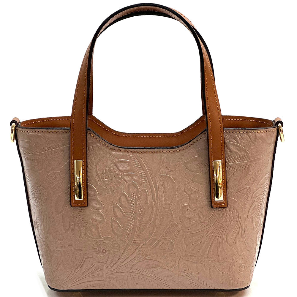 Emily Flora Embossed Leather Handbag - Made In Italy