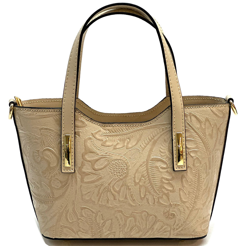 Emily Flora Embossed Leather Handbag - Made In Italy