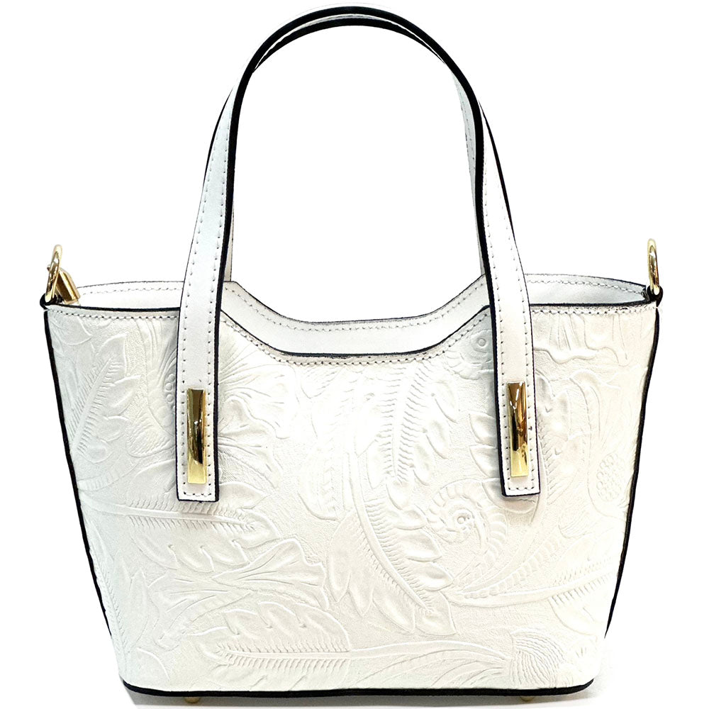 Emily Flora Embossed Leather Handbag - Made In Italy