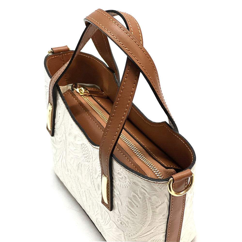 Emily Flora Embossed Leather Handbag - Made In Italy