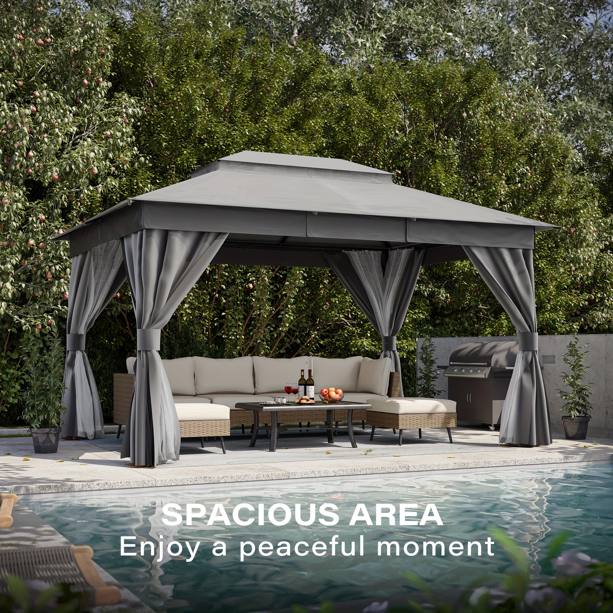 Outdoor Patio Gazebo With Expansion Bolts, Double Roof