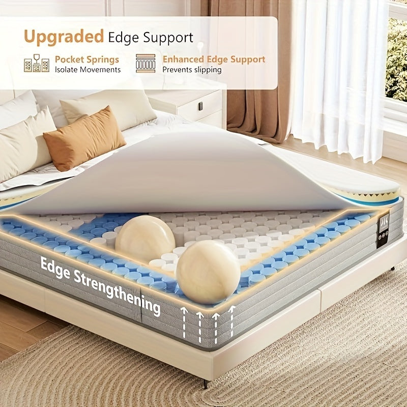 KOW 12 Inch Gel Memory Foam Hybrid Mattress With Pocket Springs, Twin Xl, Full, Queen, King, California King Sizes In A Box, Medium Firm, Fiberglass-Free