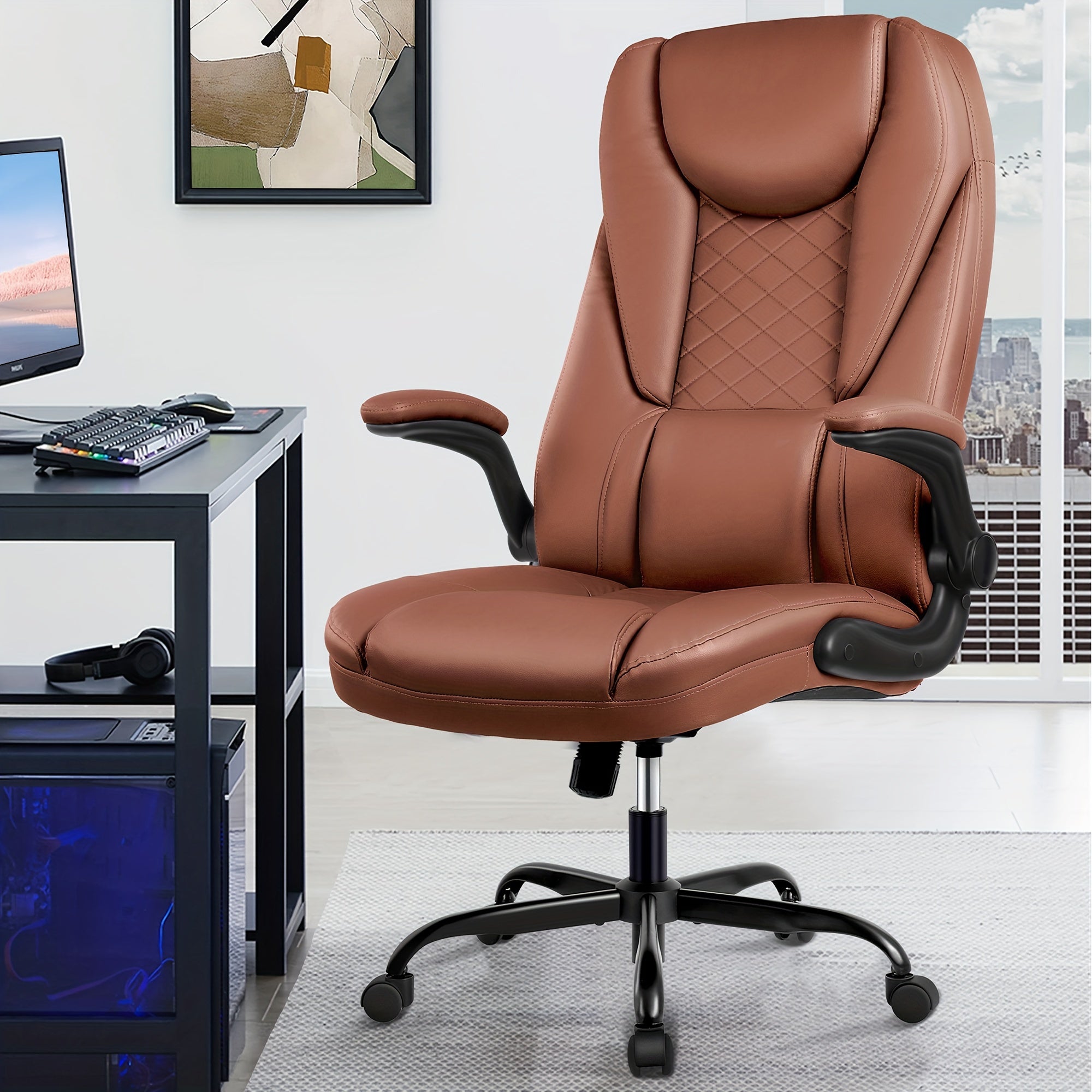 Executive Office Chair with Footrest/ without Footrest( Optional), Big and Tall Reclining Faux Leather Chair