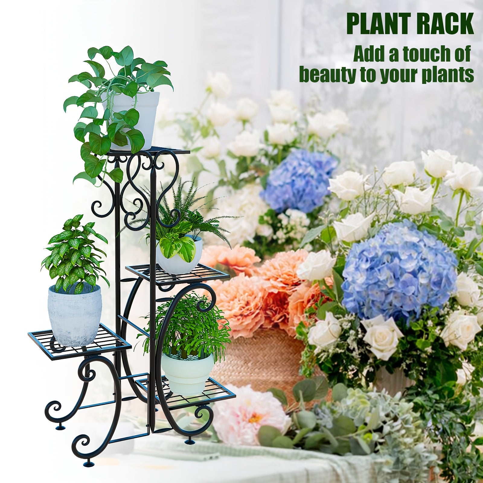 4 Tier Metal Plant Shelf, Plant Stand Indoor Outdoor Flower Pot Holder Display Racks