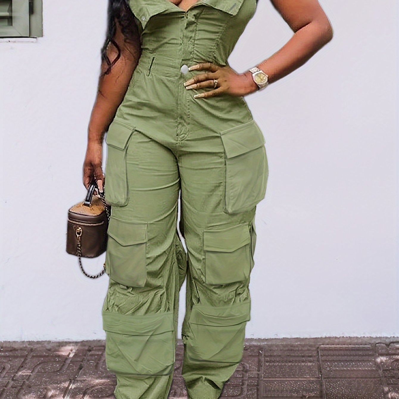 CHICSALE Women’s Bandeau Jumpsuit - Sexy Tube Top One-Piece with Button Detail