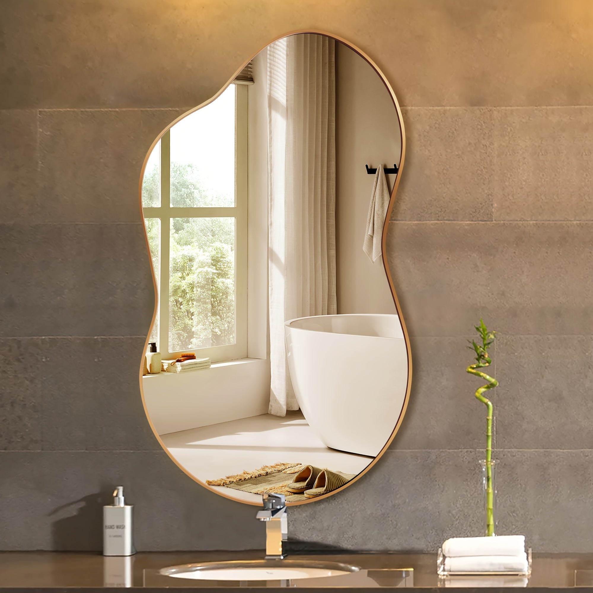 Golden Asymmetrical Mirror - Irregular Wall Mirror Aviation Aluminum Alloy Frame
