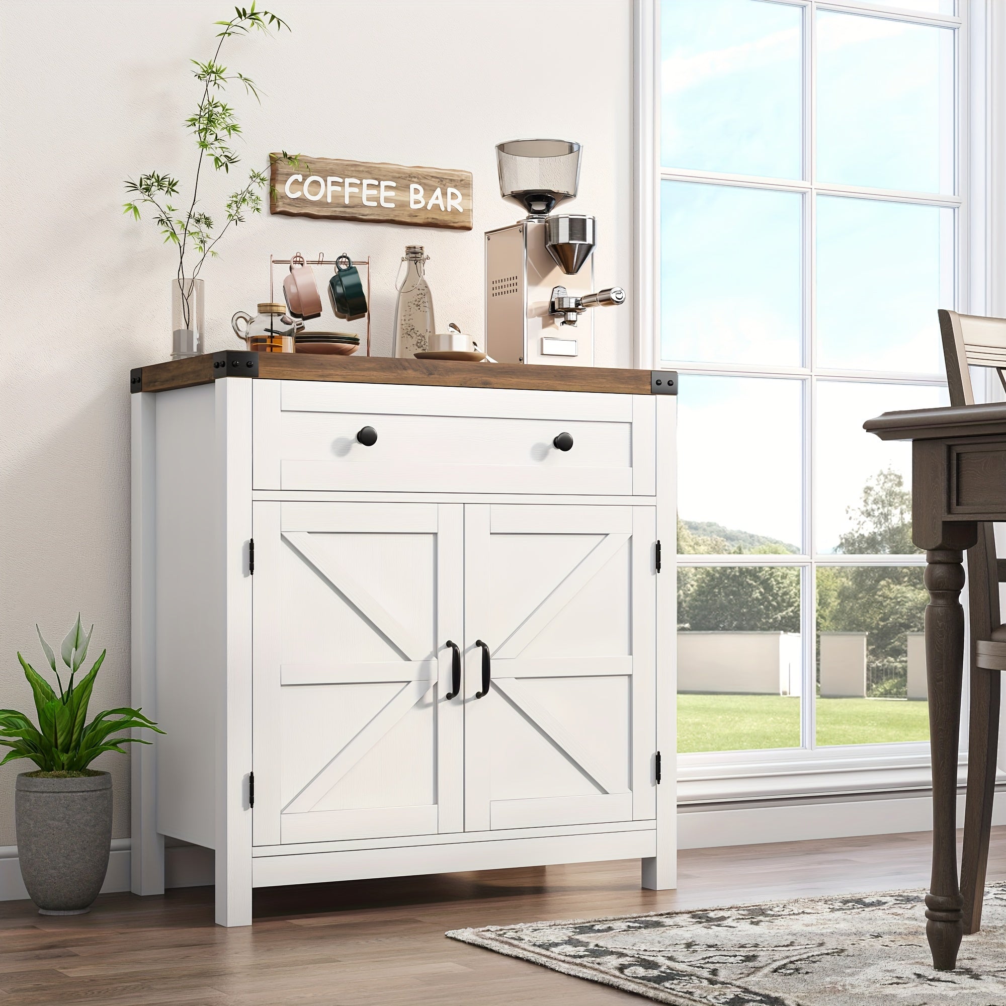 Double-Door Storage Cabinet with Drawer, Modern Farmhouse Buffet Sideboard