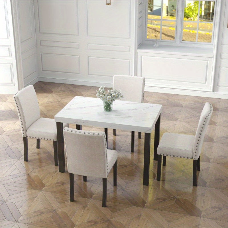 5pcs Dining Set Imitation Marble Tabletop Restaurant Combo Space Saving