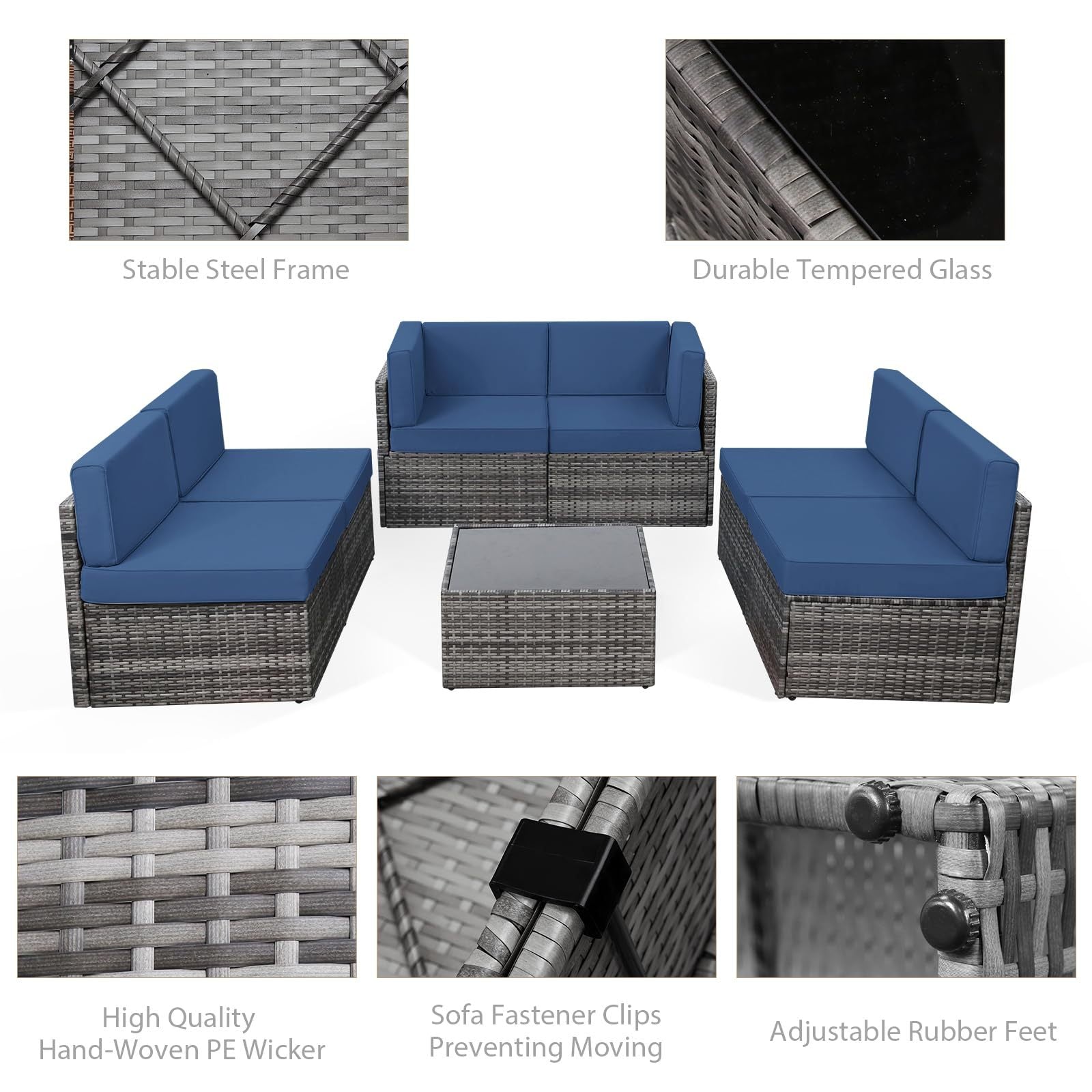 7pcs Outdoor Patio Furniture Set, Outdoor Sectional Conversation Furniture Chair with Coffee Table, Patio Sectional