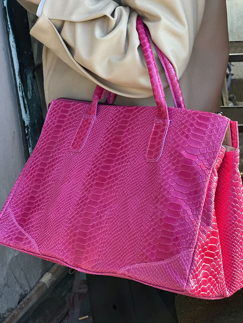 Serpentina Genuine Leather Bag with Python Print - Made In Italy