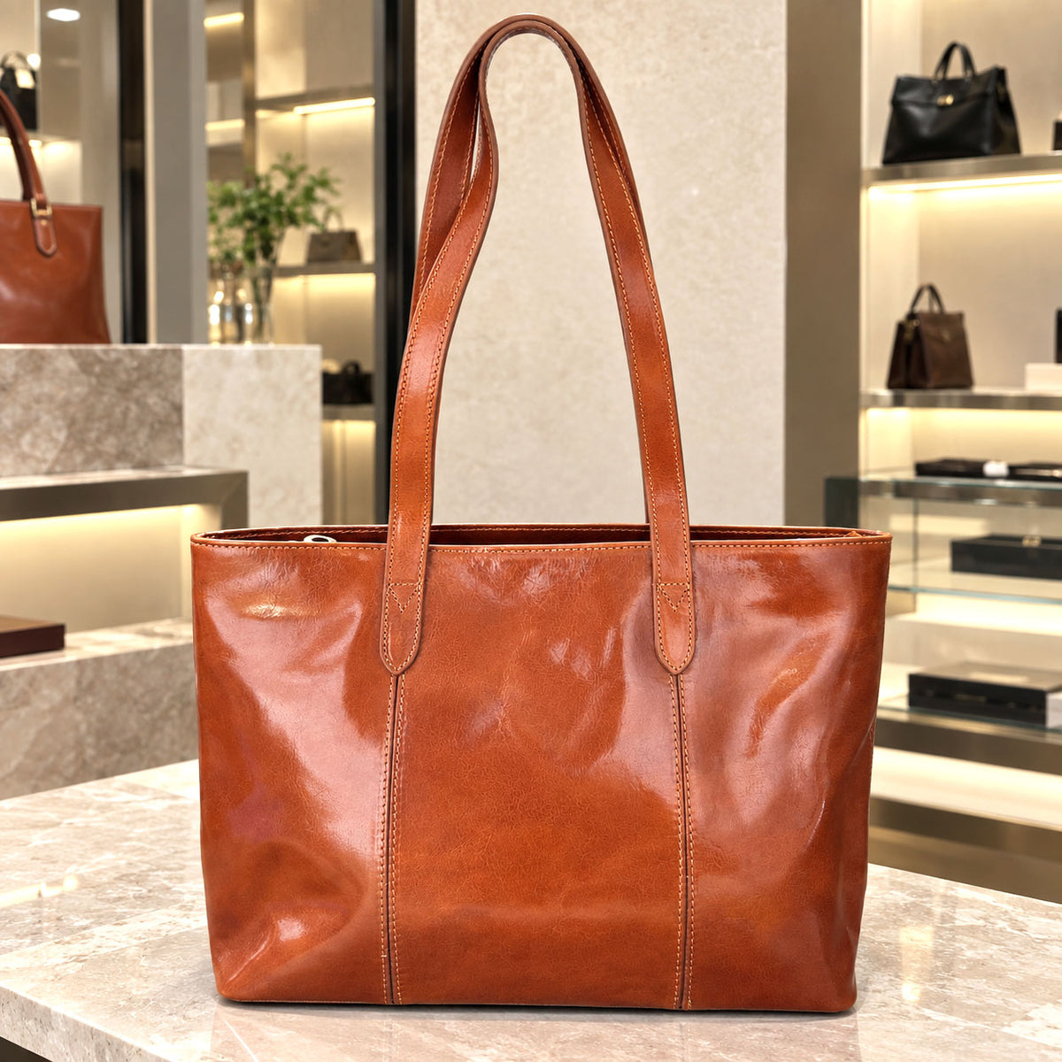 Augusta Hand-Dyed Italian Leather Work Tote - Made In Italy