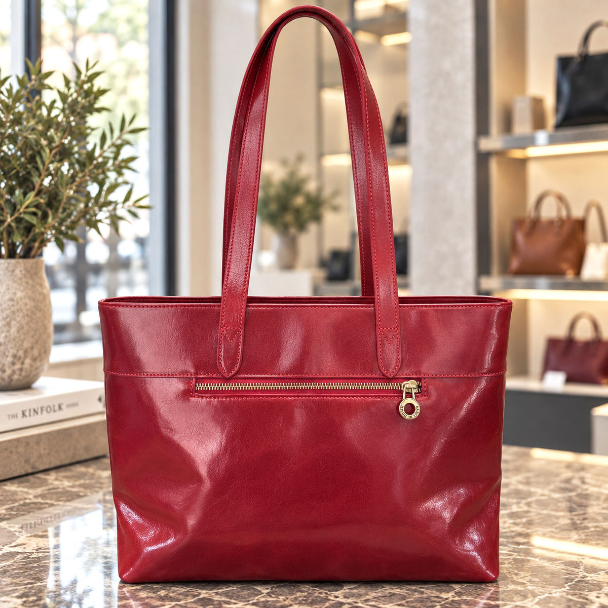 Augusta Hand-Dyed Italian Leather Work Tote - Made In Italy