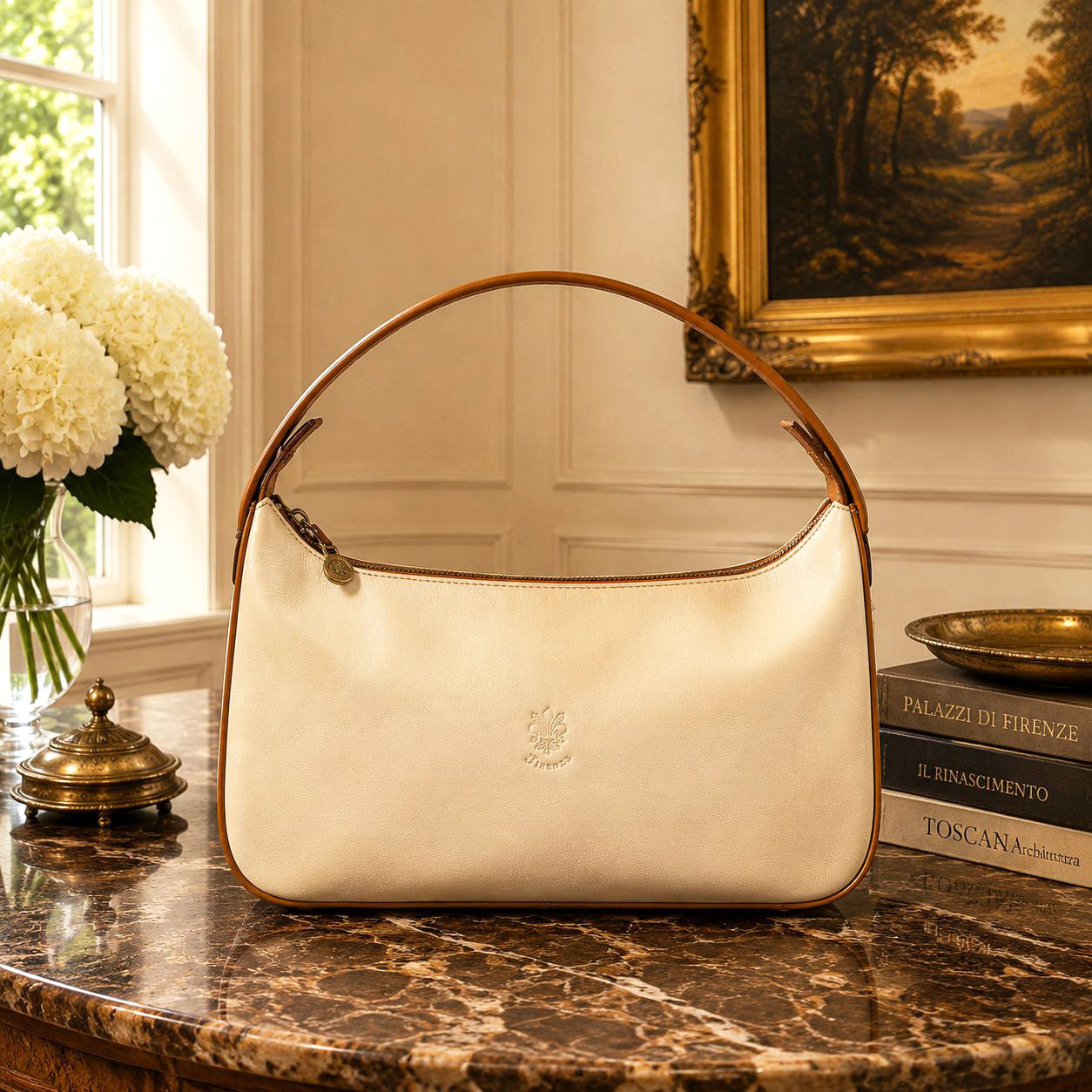 Leonia Hand-Dyed Italian Leather Crescent Hobo Bag - Made In Italy