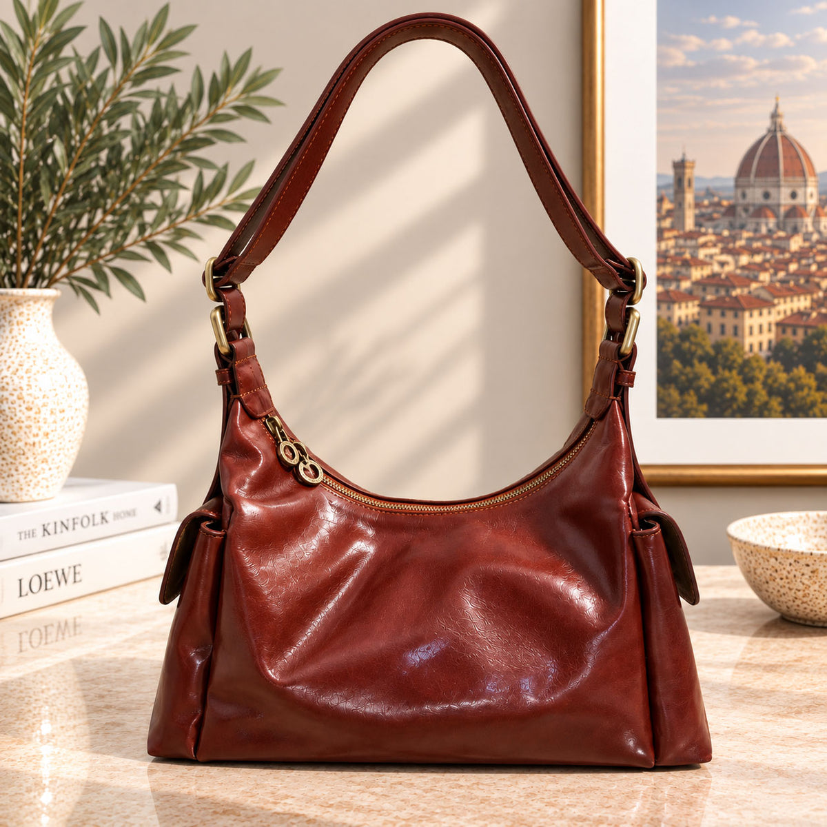 Benedetta Hand-Dyed Vegetable-Tanned Italian Leather Hobo Bag - Made In Italy