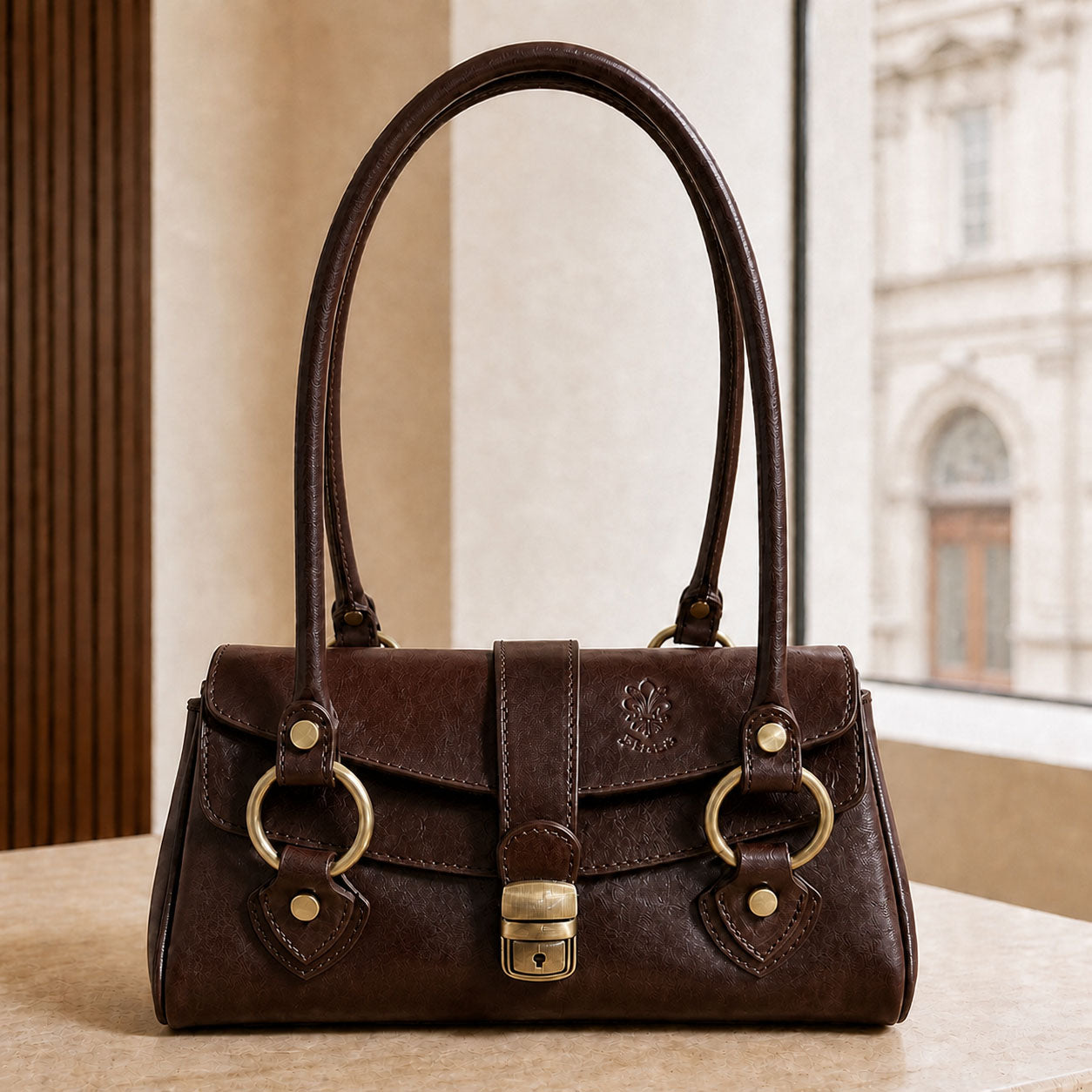 Tosca Dual-Compartment Italian Leather Baguette Bag - Made In Italy