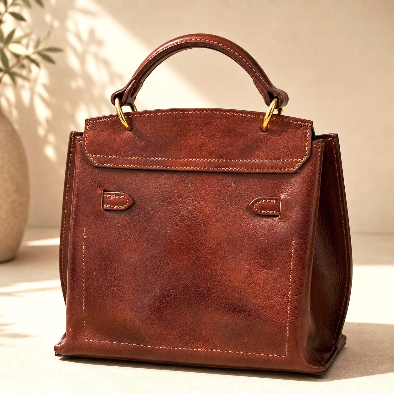 Adelasia Hand-Dyed Vegetable Leather Top Handle Bag - Made In Italy