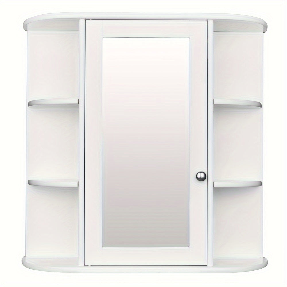 3-tier Single Door Mirror Indoor Hotel Bathroom Wall Mounted Cabinet Shelf White