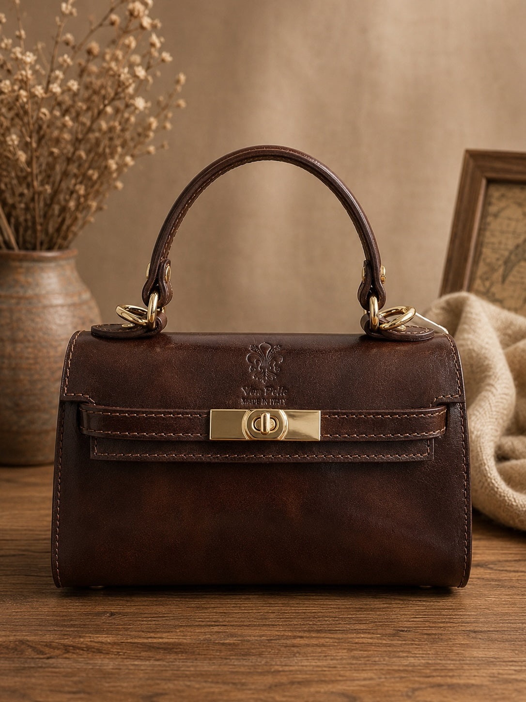 Celestine Leather Top Handle Bag - Made In Italy