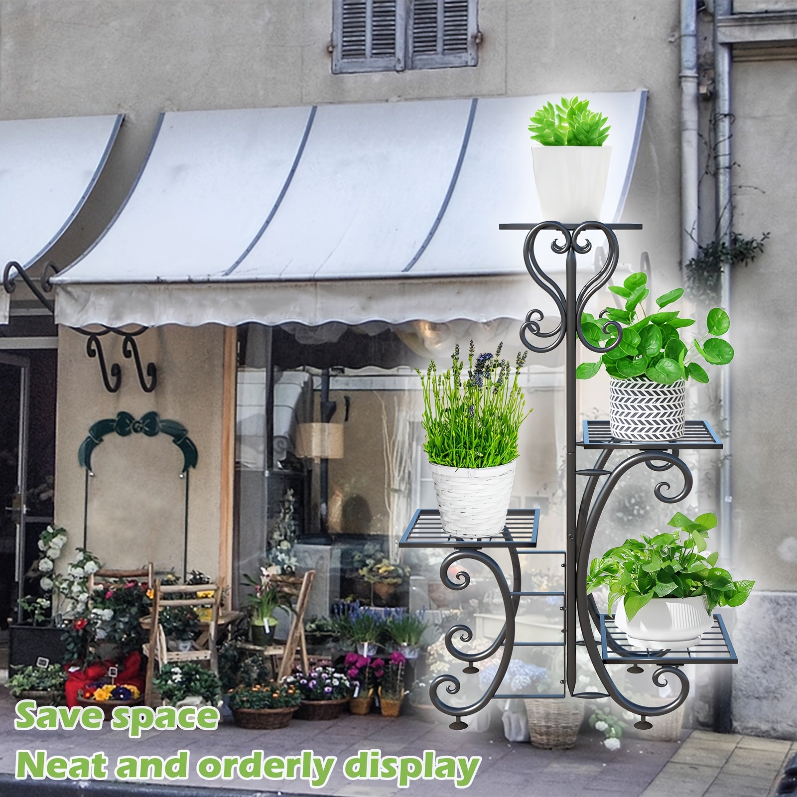 4 Tier Metal Plant Shelf, Plant Stand Indoor Outdoor Flower Pot Holder Display Racks