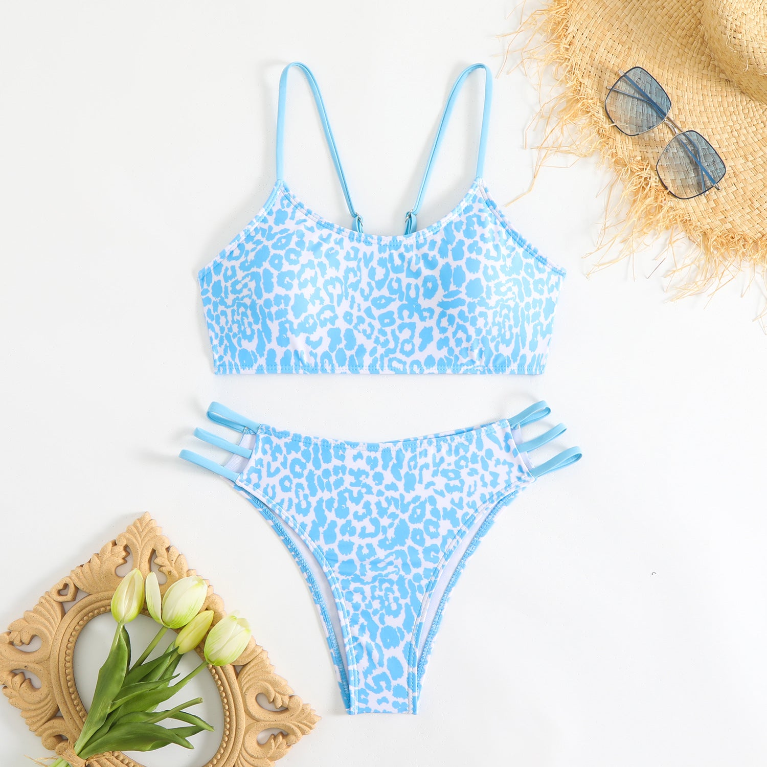 Leopard print multi rope hollow swimsuit bikini