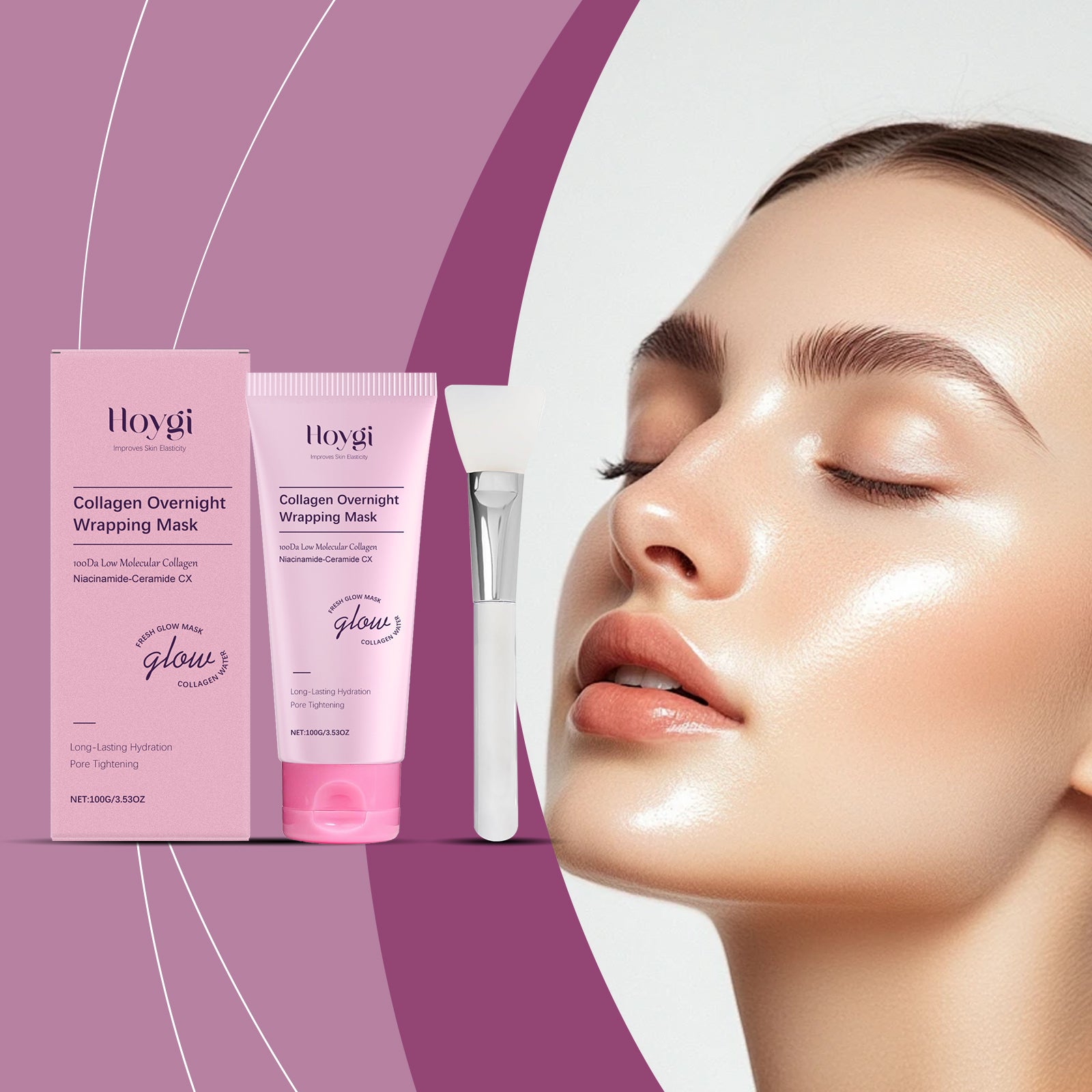 Hoygi Collagen Peel-Off Mask (With Brush) Gently Nourishes, Moisturizes, Brightens, Smooths And Refines The Skin